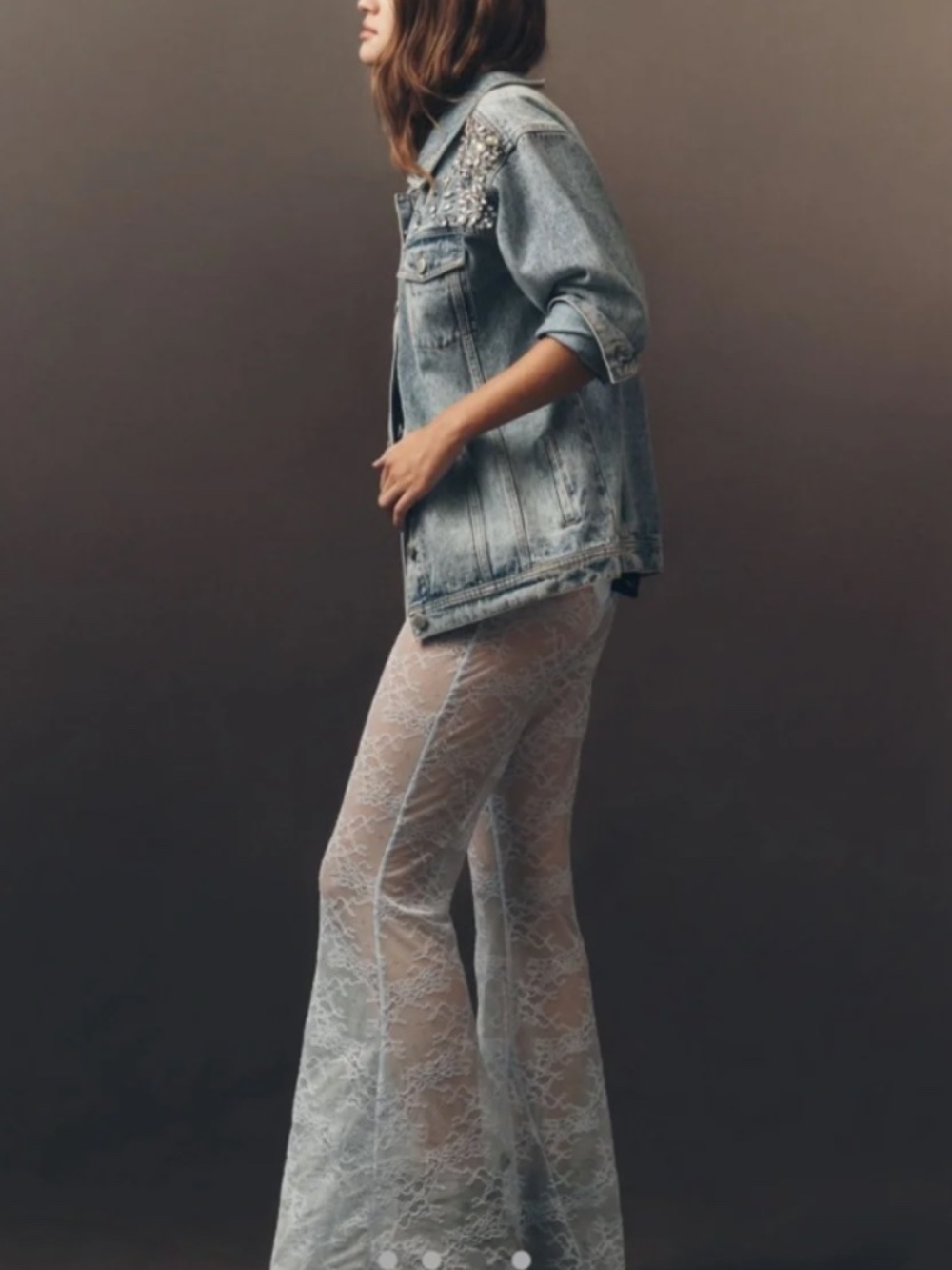 NWT Flat White Lace Flare Pants - Light Blue - Picture 3 of 4